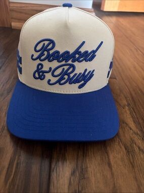 Beige and Royal Blue "Booked & Busy" Baseball Cap
